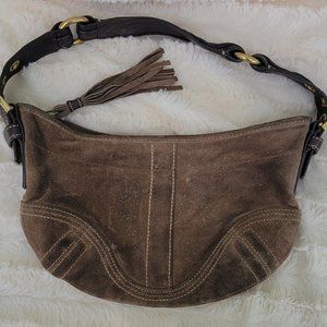 COACH Mini Chocolate Brown Soho Crescent Suede Shoulder Bag